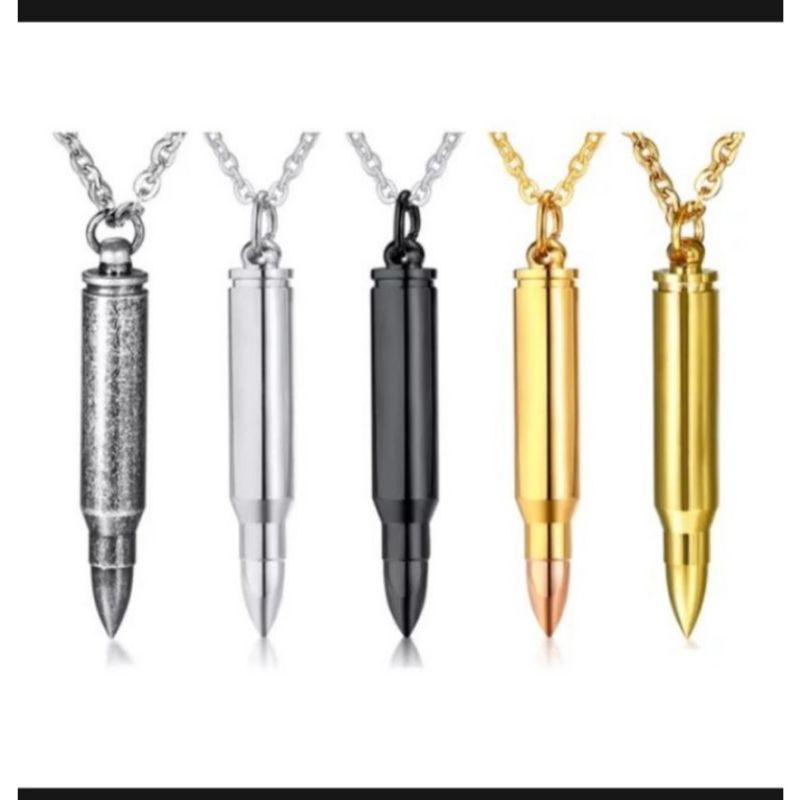 kalung pria kalung titanium gold silver kalung bandul peluru/Liontin peluru anti karat Titanium asli
