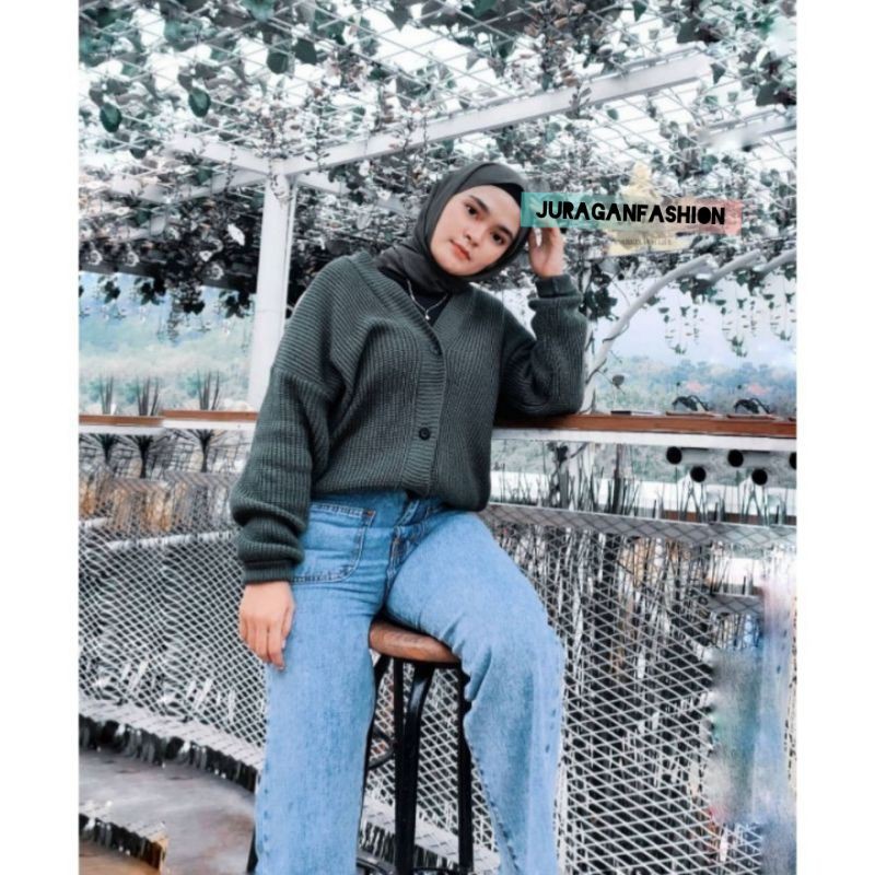 CARDIGAN CROP NACARA RAJUT-Army
