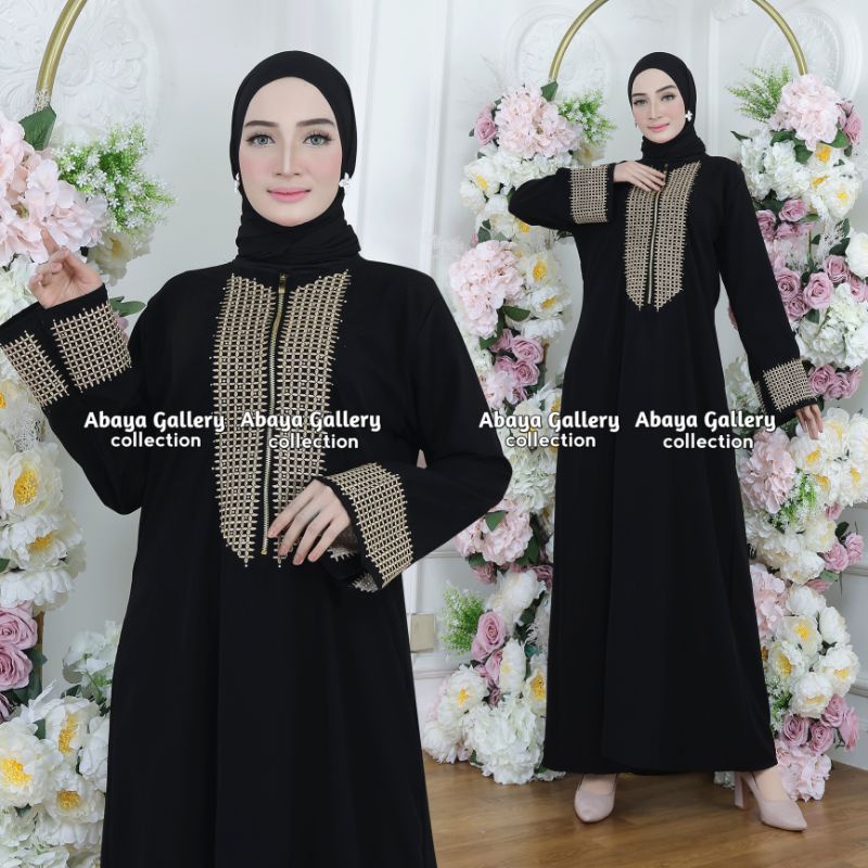 Gallery Exclusive Abaya Hitam Gamis Bordir Turkey Azwa Busui