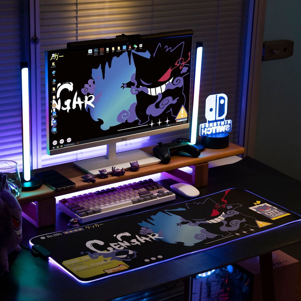 Geekshare Gengar Mouse Pad Gaming Ukuran Besar Dengan Lampu LED