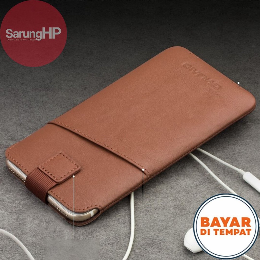 SARUNG HP Celup Kulit Asli Slot Kartu Qialino 6 Inch (16 x 8 Cm) Vertikal