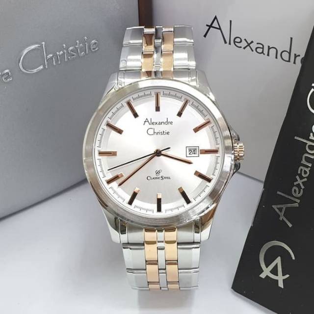 JAM TANGAN PRIA ALEXANDRE CHRISTIE AC 8402 SILVER ROSEGOLD ORIGINAL