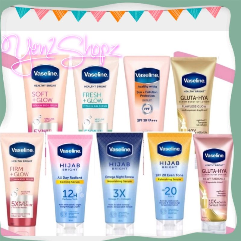 Vaseline gluta hya Healthy Bright Hijab All Day Radiant Soft Glow Firm Glow Fresh Vitamin Body Serum Cooling Healthy Bright Sun Pollution Spf 30 180ml sun pollution flawless bright omega night refreshing serum overnight radiance repair 200ml 330ml