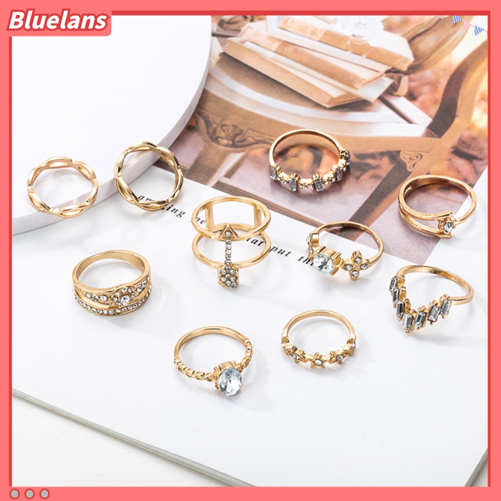 10 Pcs Cincin Berlian Imitasi Bentuk Bintang Bunga Geometris Gaya Bohemia Untuk Aksesoris Perhiasan
