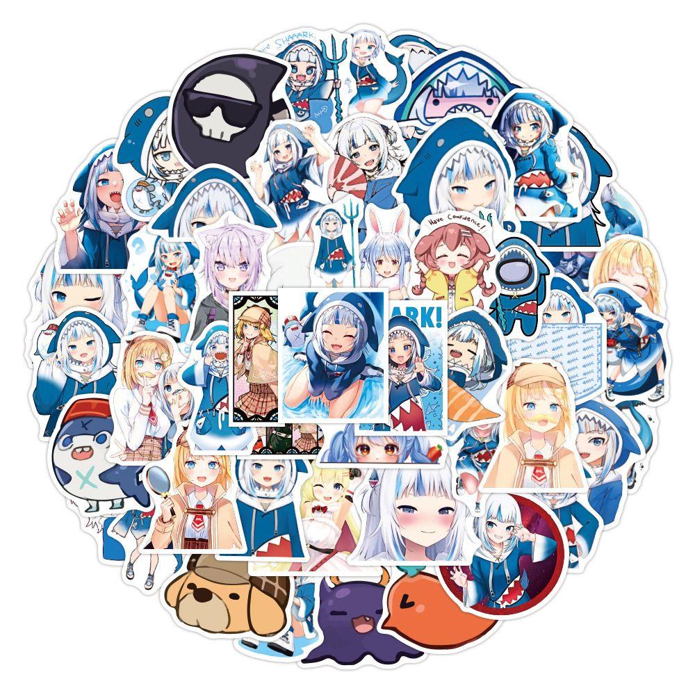 Agustina Hololive Vtuber Stiker Hadiah Mainan Anak Kreativitas Gitar Dekorasi Stiker DIY Scrapbooking Hiu Alat Tulis Stiker Skateboard Anime Stiker