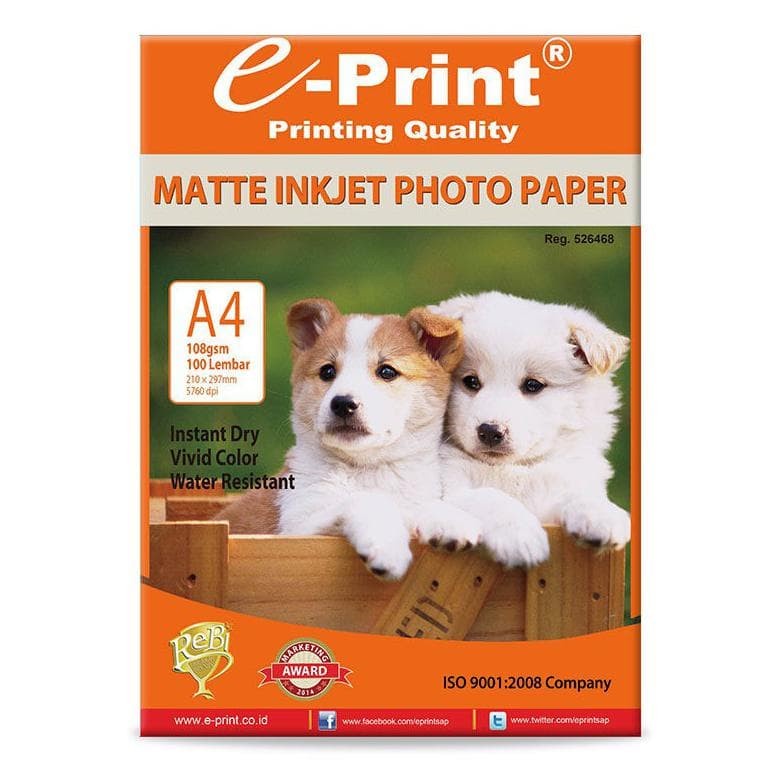 e-Print Matte Inkjet Photo Paper A4 108gsm isi 100 lembar kertas Print