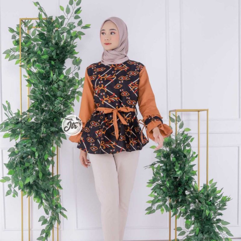 tey-17 Batik wanita ASJ SA HRB026 Kenongo Kemeja Tosca Pendek-Syaqueel Kunyit