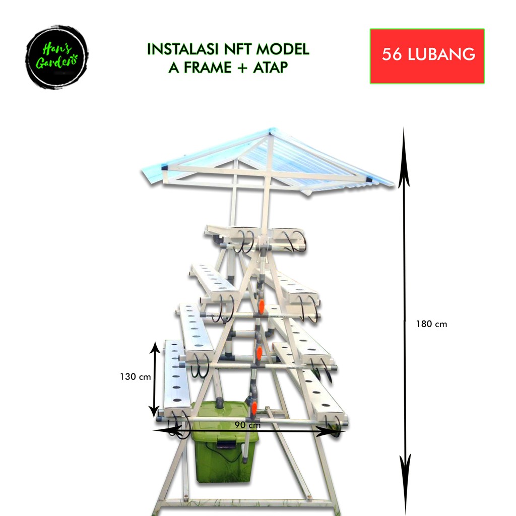 Instalasi ihidroponiki NFT mode A iframei atap hemat ruangan 