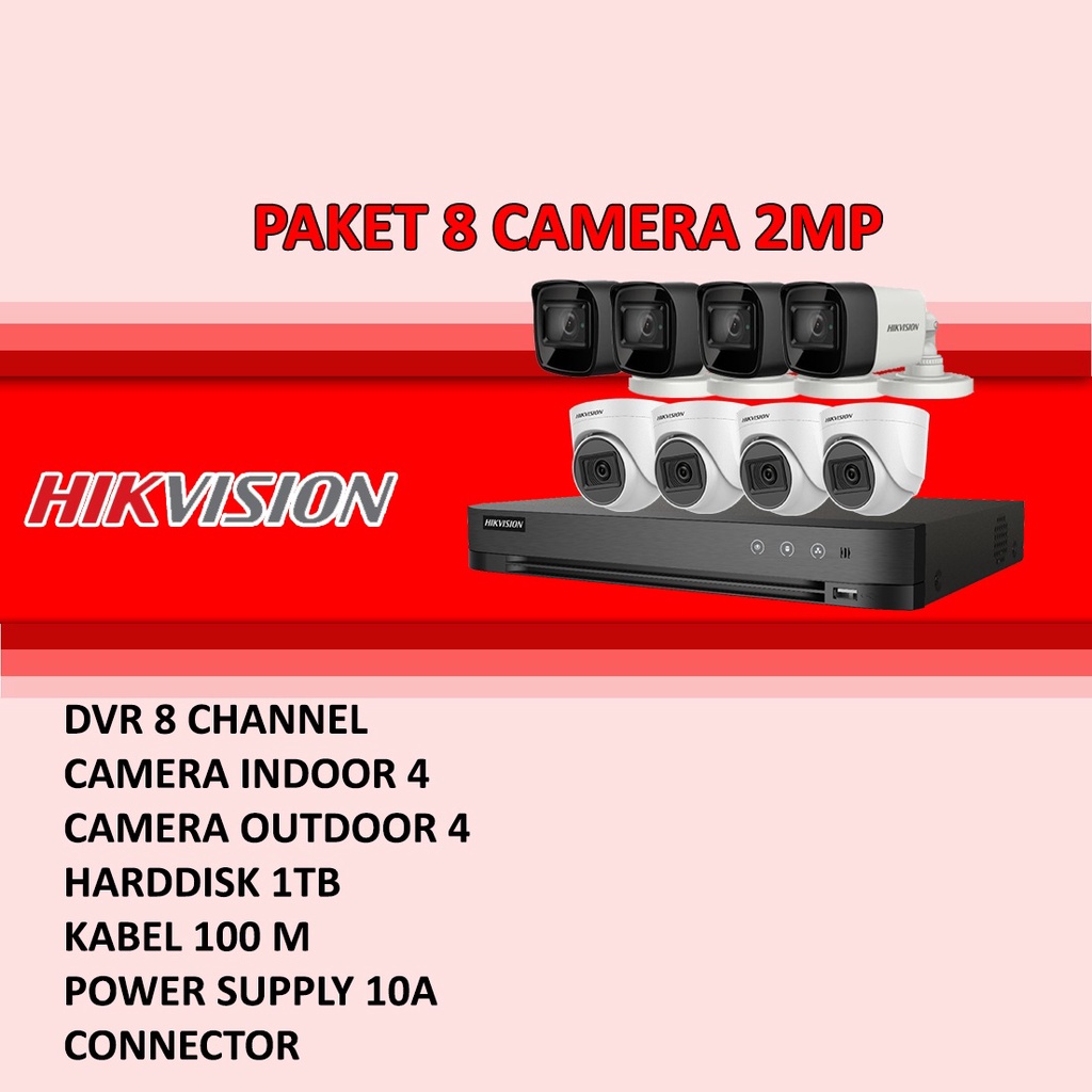 PAKET CCTV HIKVISION TURBO HD 2MP 1080P 8 KAMERA SIAP PASANG