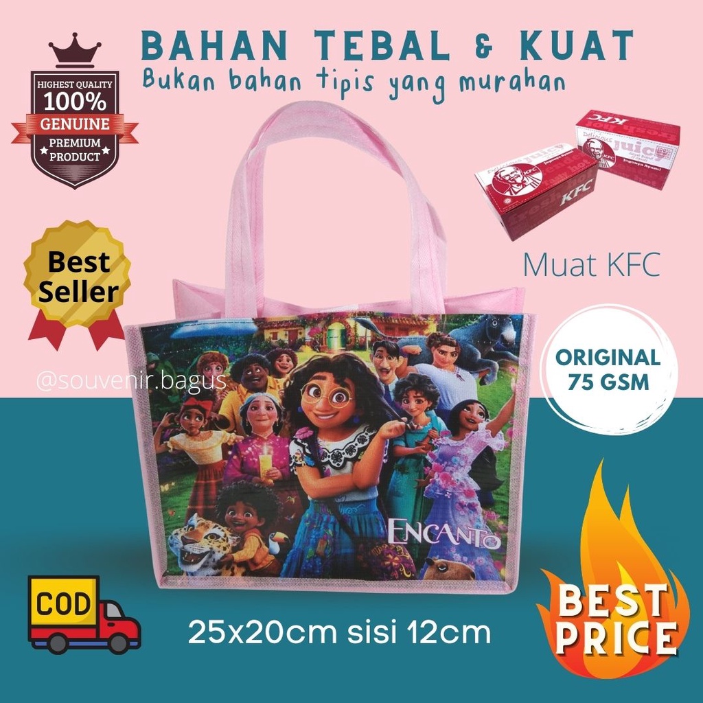 Tas Ultah Anak Encanto Souvenir Ulang Tahun Encanto Pink Ready Stock Murah Tebal Terlaris