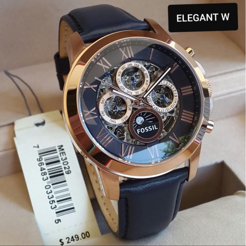 JAM TANGAN FOSSIL PRIA ORIGINAL ME 3029 AUTOMATIC ROSEGOLD BLUE