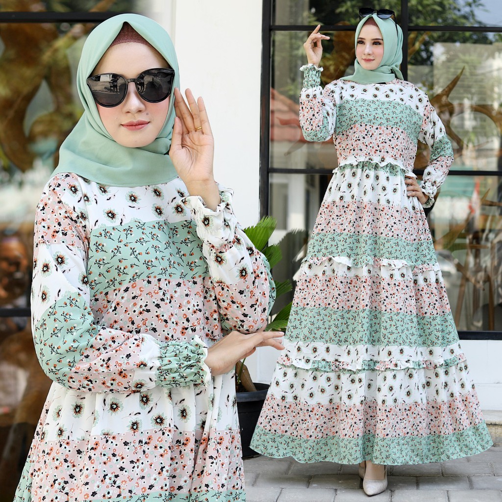 HOPYLOVY - Maxi Dress Wanita Motif Bunga Rinda