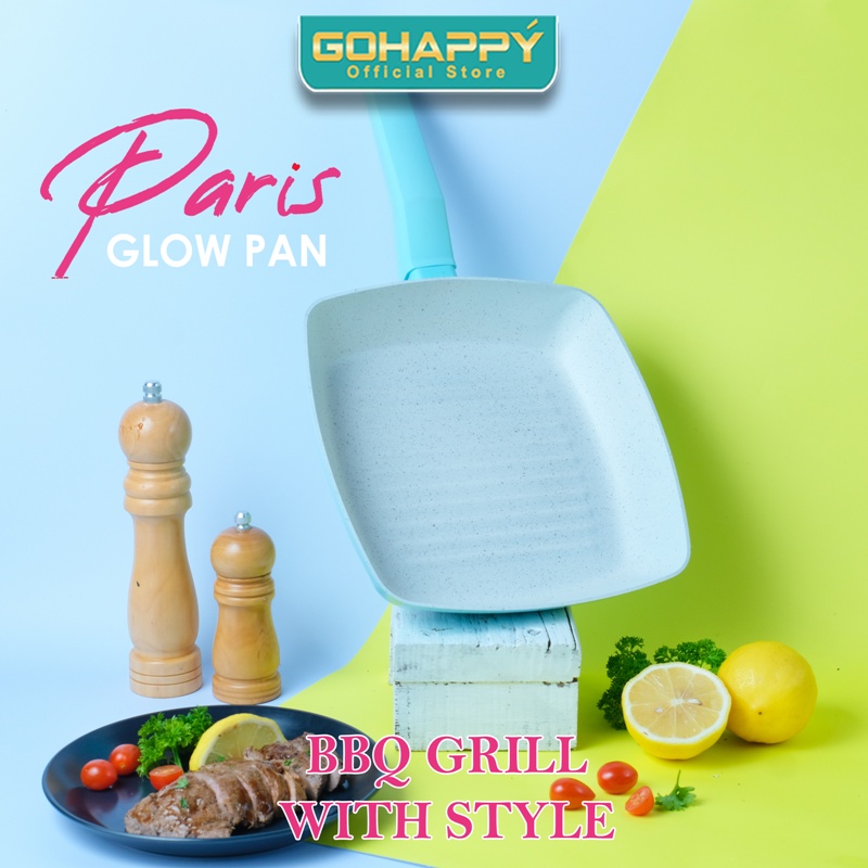 Gohappy Panci Paris Grill Pan Glow Pan GHP15 Alat panggang square marble putih