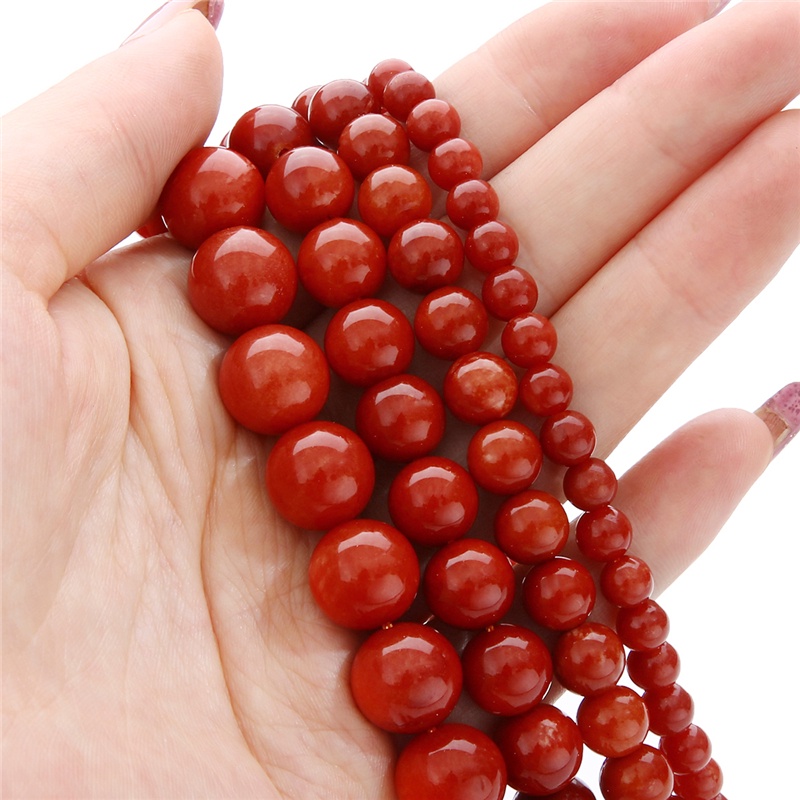Merek Baru Warna Merah Manik-manik Bulat 6 8 10 12 Mm Baru Karang Alami Merah Bulat Beads untuk DIY Kalung Perhiasan Membuat