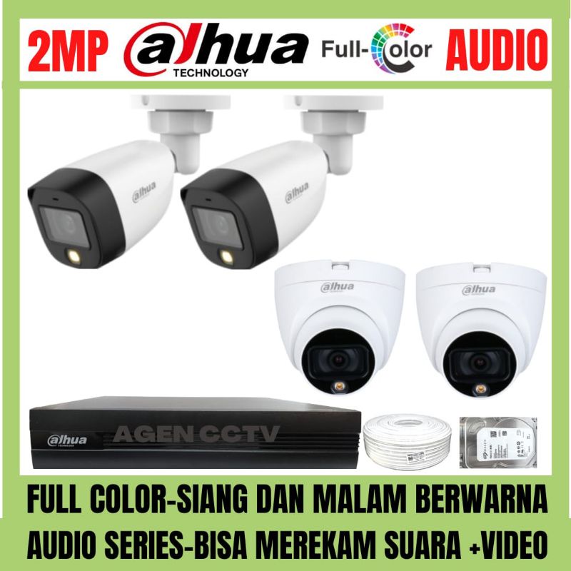 PAKET CCTV DAHUA FULL COLOR 2MP 4 CHANNEL 4 KAMERA AUDIO COLORVU