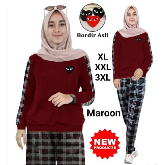 PIK - Setelan Maudy JUMBO XL, XXL, 3XL/ SETELAN JUMBO WANITA MUSLIM/ BAJU OLAHRAGA WANITA JUMBO