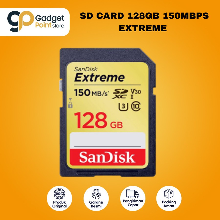 SanDisk Extreme SDXC UHS-I SD Card 128GB Speed Up To 180mbps - Garansi Resmi 10 Tahun