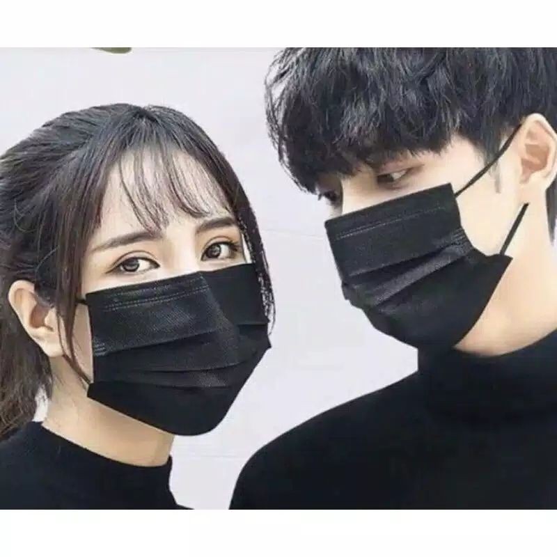 Masker hitam Full Care Disposable 3Ply Black Color ( Hitam ) 1Box Isi 50Pc