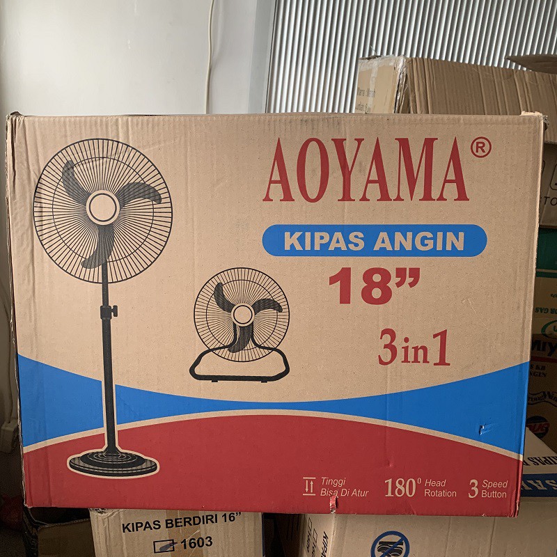 STANDFAN STAND FAN 3 IN 1 AOYAMA KIPAS ANGIN BERDIRI BESI TORNADO 18IN 18 INCH 3 FUNGSI BERDIRI DUDUK DINDING DESK FAN WALL FAN