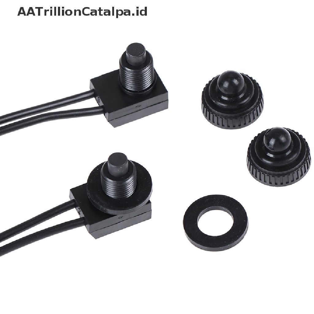 2pcs Saklar Tombol Tekan On-Off 12V Tahan Air Dengan Kabel Lead 4 &quot;Warna Hitam