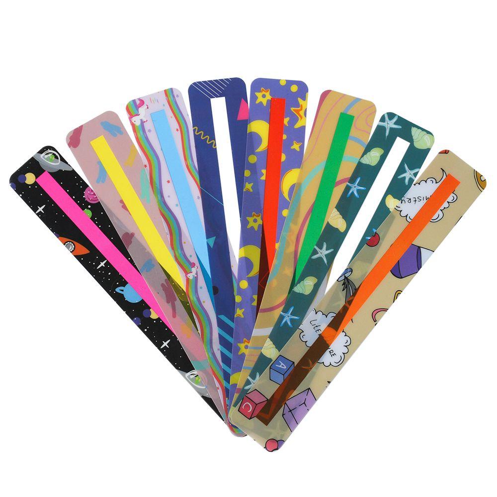 Nanas 8pcs /Set Bookmark Plastik Warna-Warni Efek Neon Cahaya Baru Ditandai Warna Alat Bantu Membaca PVC Tape Plastik Warna-Warni Strip Sorot