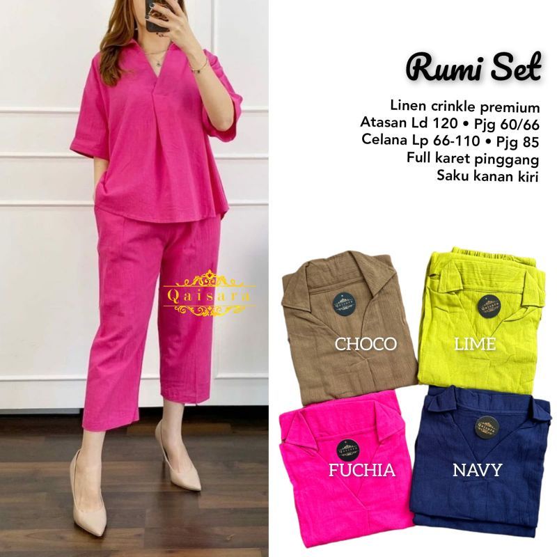 Rumi set/setelan wanita linen crinkle