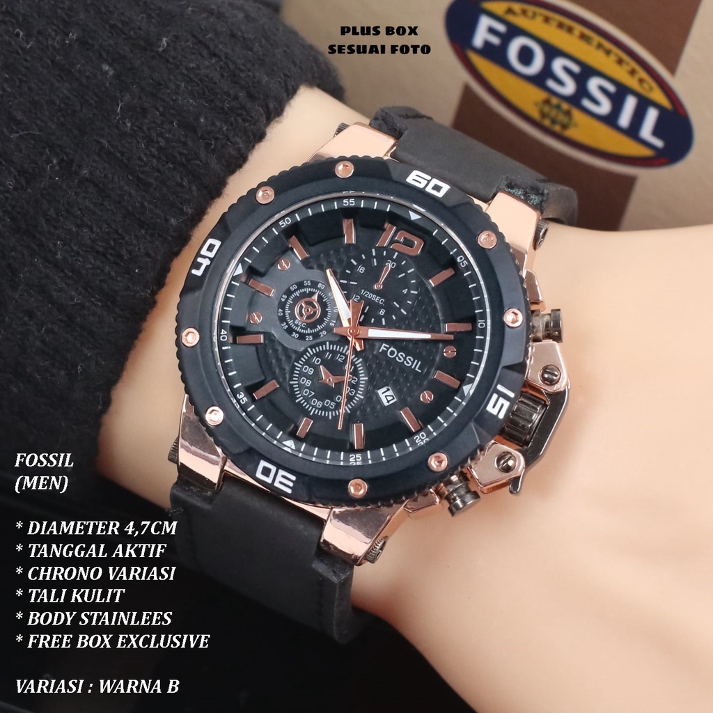 (FREE BOX) JAM TANGNA PRIA FASHION TALI KULIT BODY BULAT TANGGAL AKTIF CHRONO OFF