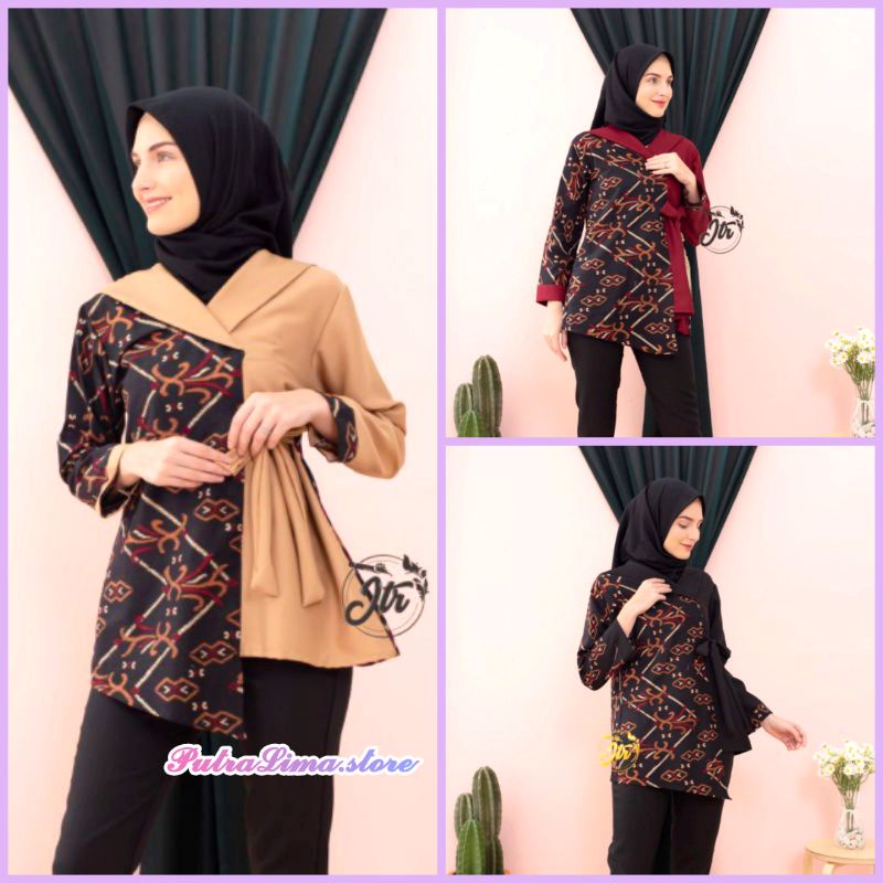 Blouse Zeena Combi Moscrepe Blouse Kombinasi Atasan Wanita