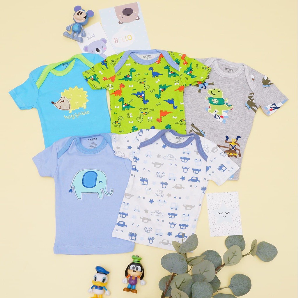 LIN9008 Boys/ Girls CARTER'S 5 in 1 Atasan Bayi Lengan Pendek Premium Cotton Baju Kaos Bayi Piyam...