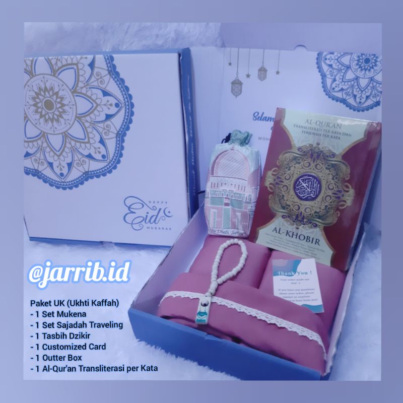 

Hampers Paket Kaffah Jarrib| Mukena, Sarung, Sajadah, Al-Qur'an| Kado Ultah| Kado Pernikahan