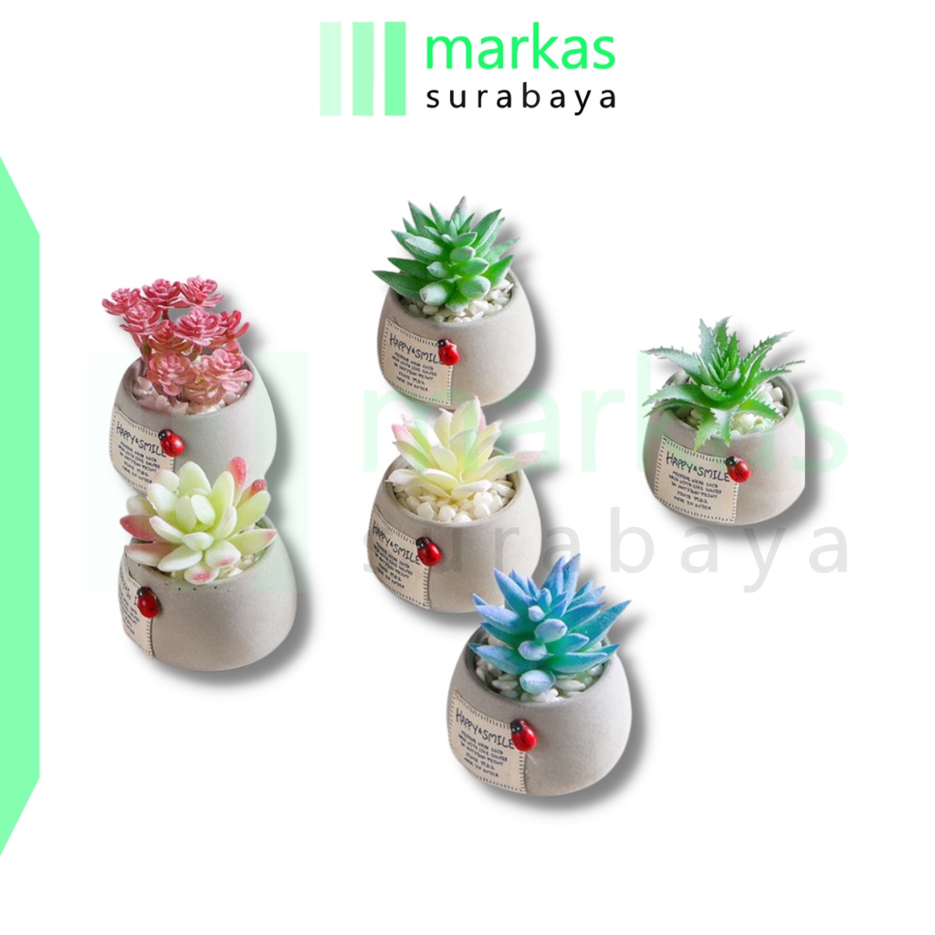 MARKAS PT52 Pot Bunga Mini Tanaman Hias Bonsai 7 Varian Warna Artificial Plant Dekorasi Ruangan