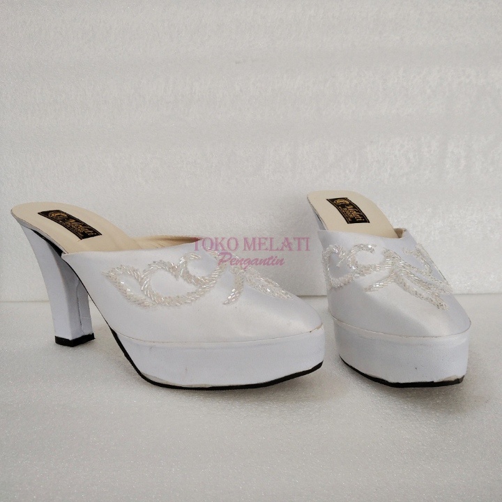 Selop Pengantin Wanita Putih Broken White Akad Nikah Hak Heels 11 cm
