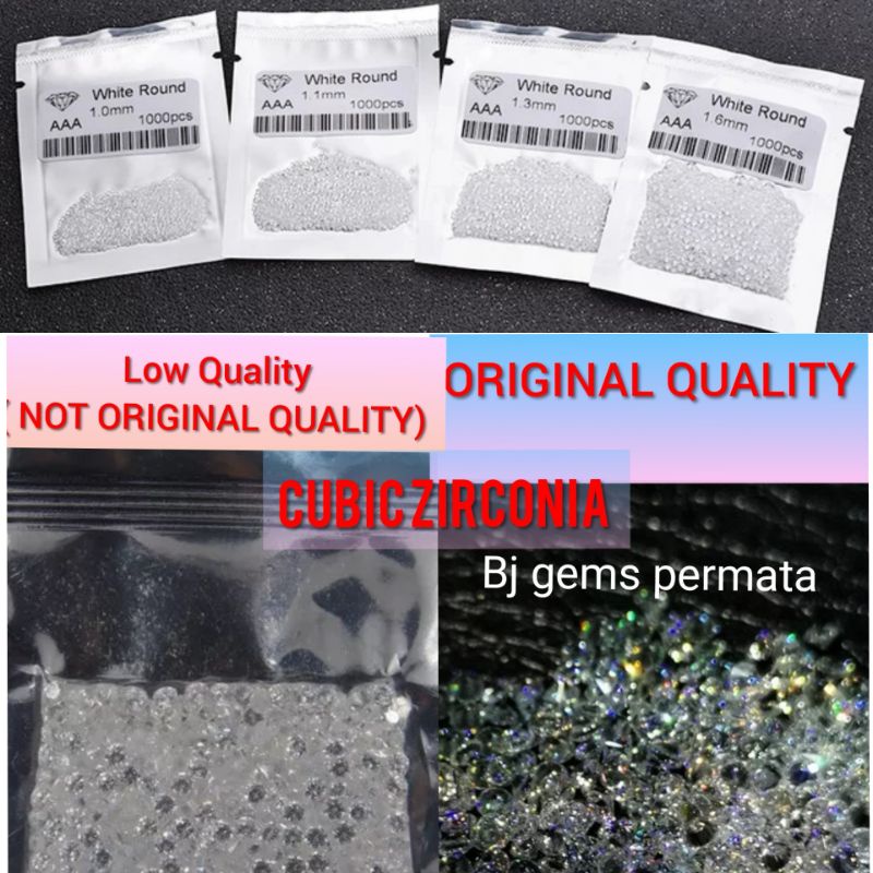 Real AAA + Quality - Batu Permata Cubic Zirconia Tabur 0.7 - 3.0 MM Untuk Perhiasan a