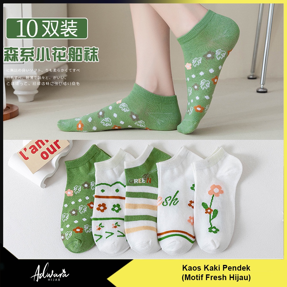 Kaos Kaki Pendek Wanita Semata Kaki Motif Green Fresh Gaya Fashion Korea