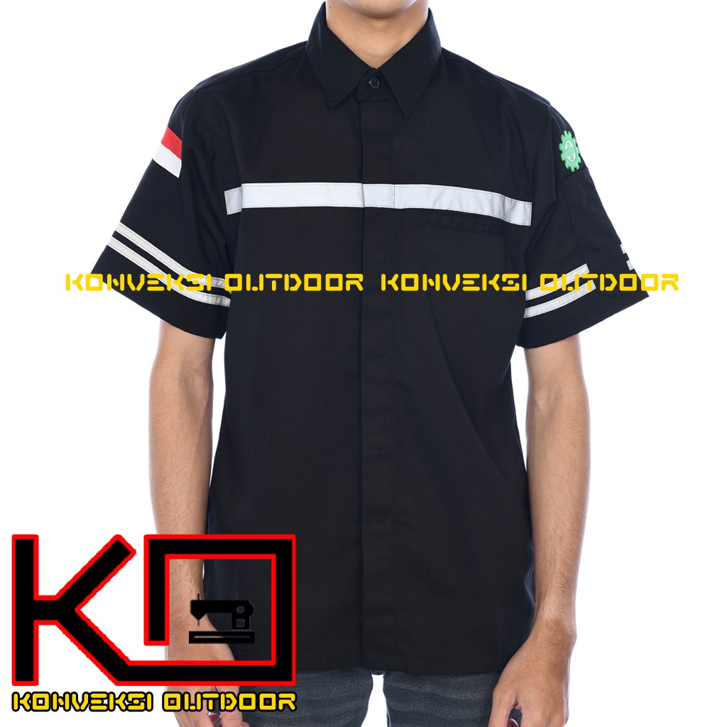 KEMEJA WEARPACK BAJU SAFETY K3 OUTDOOR INDOOR - Seragam Kemeja Kerja Lapangan Lengan Pendek Proyek Bangunan Tambang Alat Berat PLN Enginer Instalasi Mesin werpek sefti Scotlit Warna Hitam Konveksi Outdoor