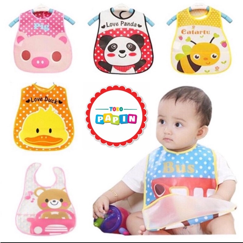 Slaber Anak Bayi Celemek Slabber Sleber Anak Bayi Plastik Waterproof Berkualitas Aman Motif Lucu