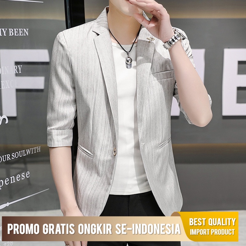 Blazer Pria Summer Men's Suit Thin Seven Point Korean Slim Fitting Meum Sleeve Blazer Trend Handsome