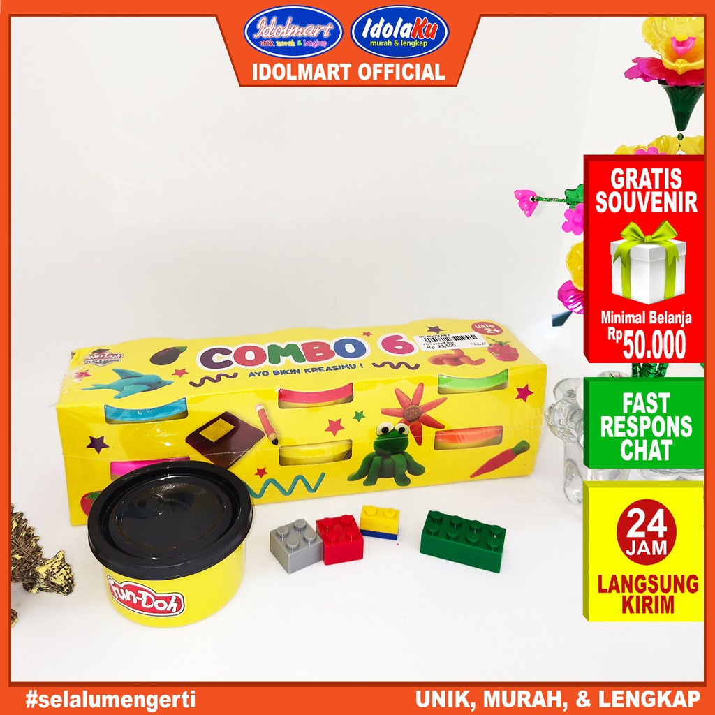 IDOLMART Mainan Fundoh combo isi 6 pcs/ Lilin Mainan reffil / Mianan Edukasi SNI / Fun Doh Idolmart Surabaya