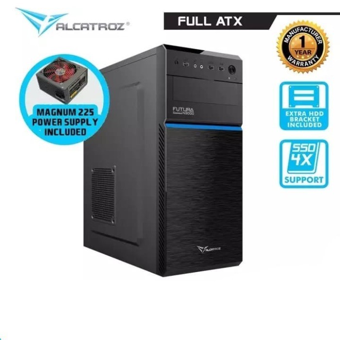 Alcatroz Futura Black N3000 ATX Performance PC Case with 450 Watts PSU - Hitam