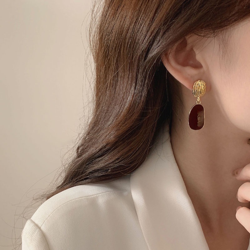 Anting Stud Mutiara Warna Merah Gaya Vintage Korea Klasik Untuk Wanita