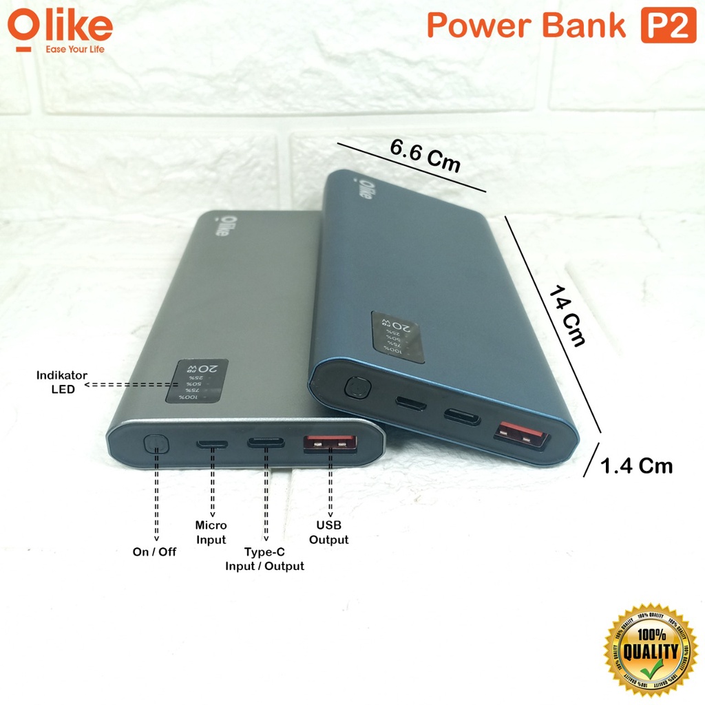 Olike Powerbank 10000mAh P2 Dual Port USB &amp; Type C Power Bank Super Fast Charging Quick 3.0