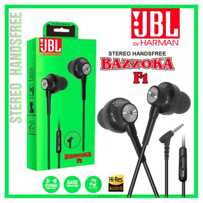 [Kita] Hf Handsfree Headset JBL BAZZOKA F1 Super Bass Packing Import