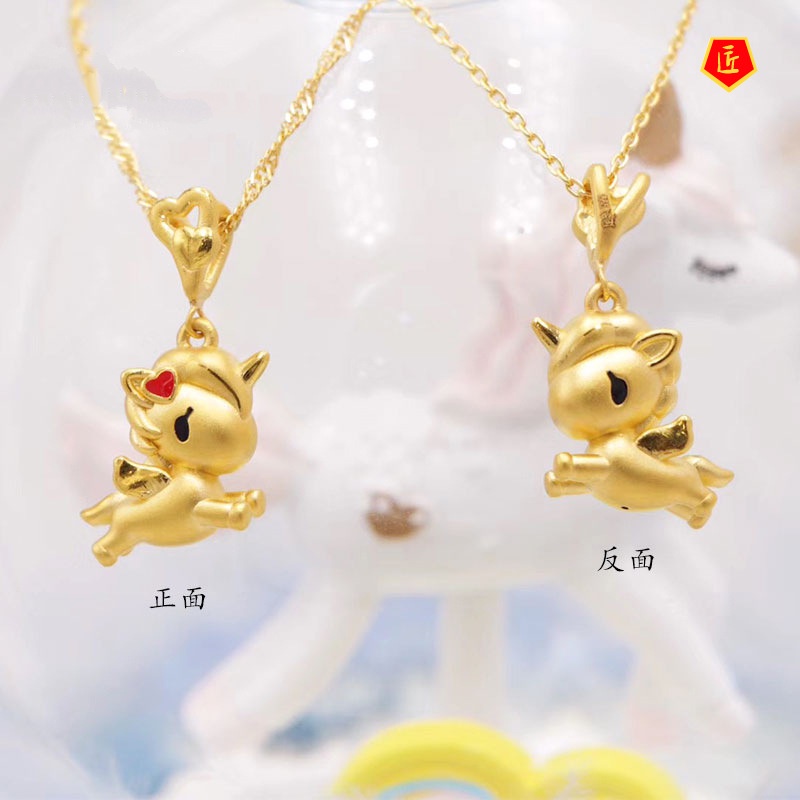 [Ready Stock]Love Unicorn Pendant 3D Golden Dreamy Cute Pegasus Necklace for Women