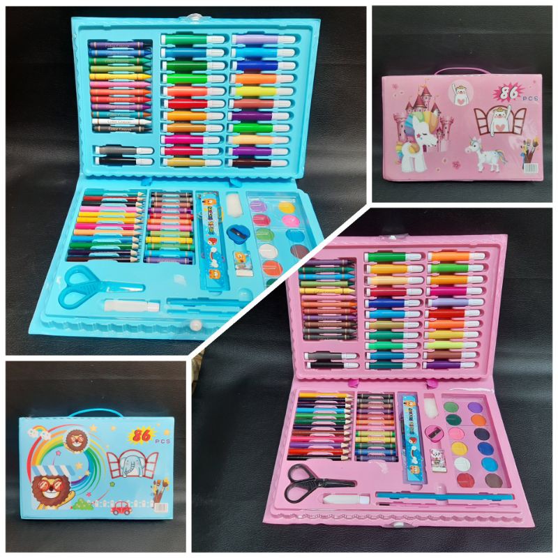 

Painting Set 86pcs seni anak menggambar lukisan crayon pensil warna spidol Kado anak laki perempuan