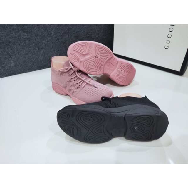 SEPATU SNEAKERS ORIGINAL IMPORT BAHAN FLYKIT/ SOCK SHOES PINK HITAM MODEL 637