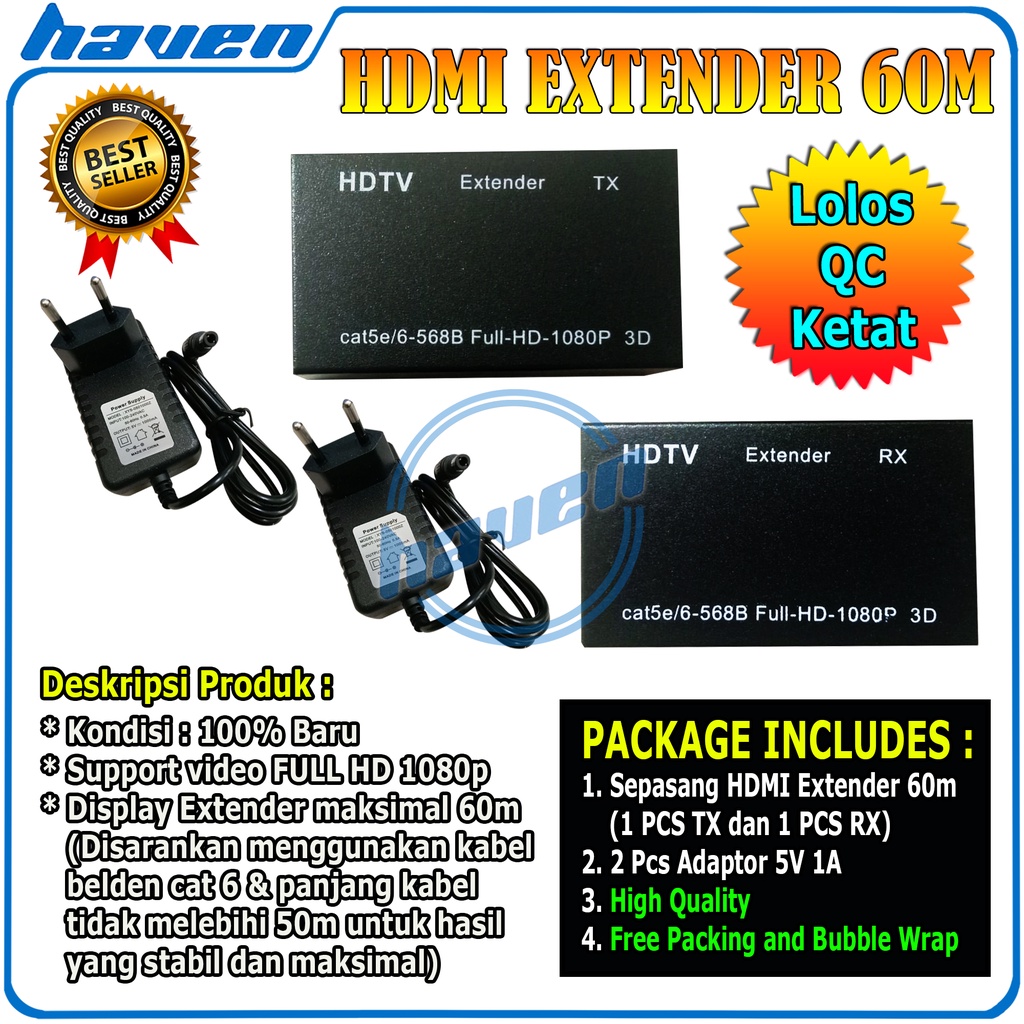 HDMI Extender 60M Over Kabel LAN RJ45 UTP Cat5e/6