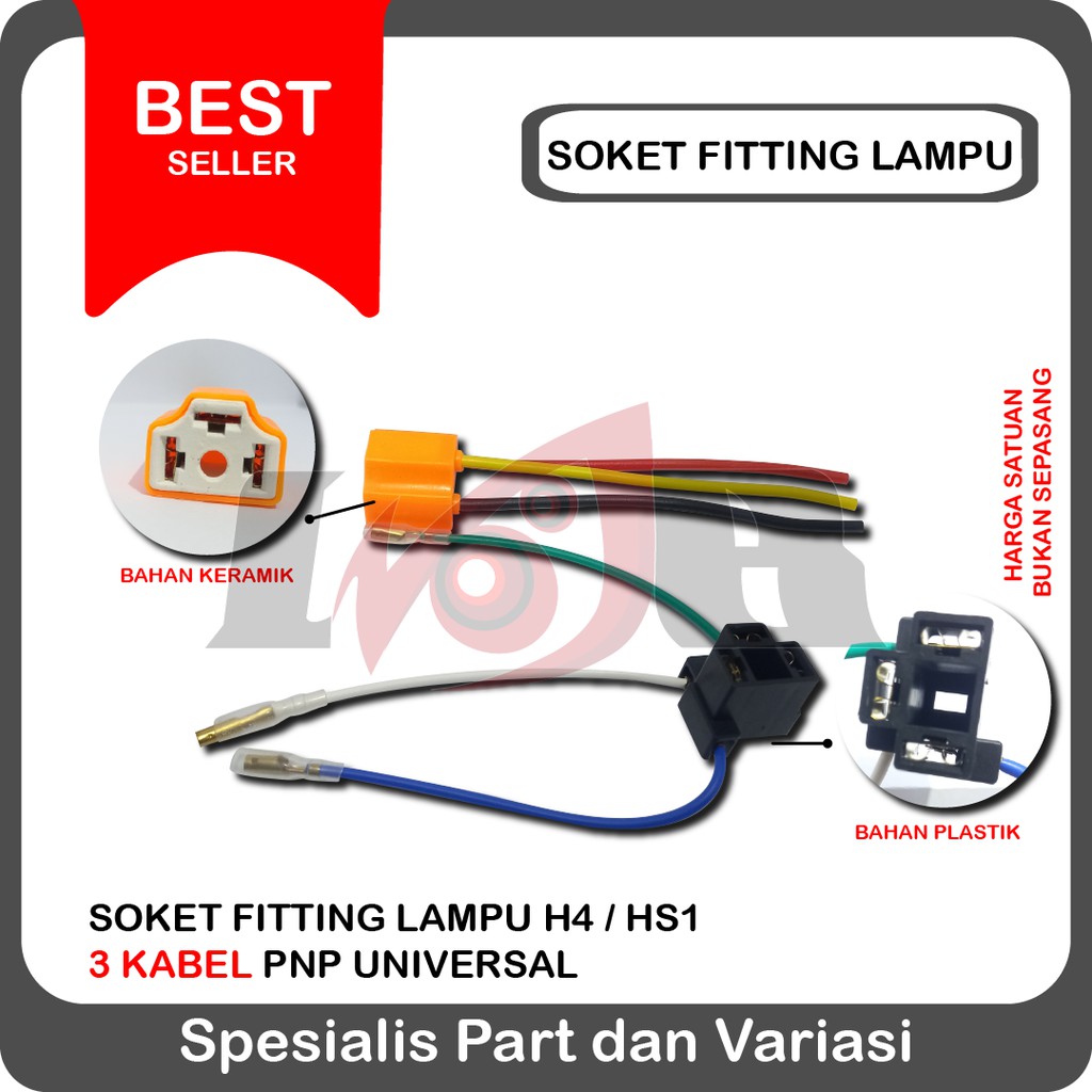 Fiting Lampu H4 Soket Socket HS1 Bohlam Motor Mobil 3 Kabel Kuat Awet