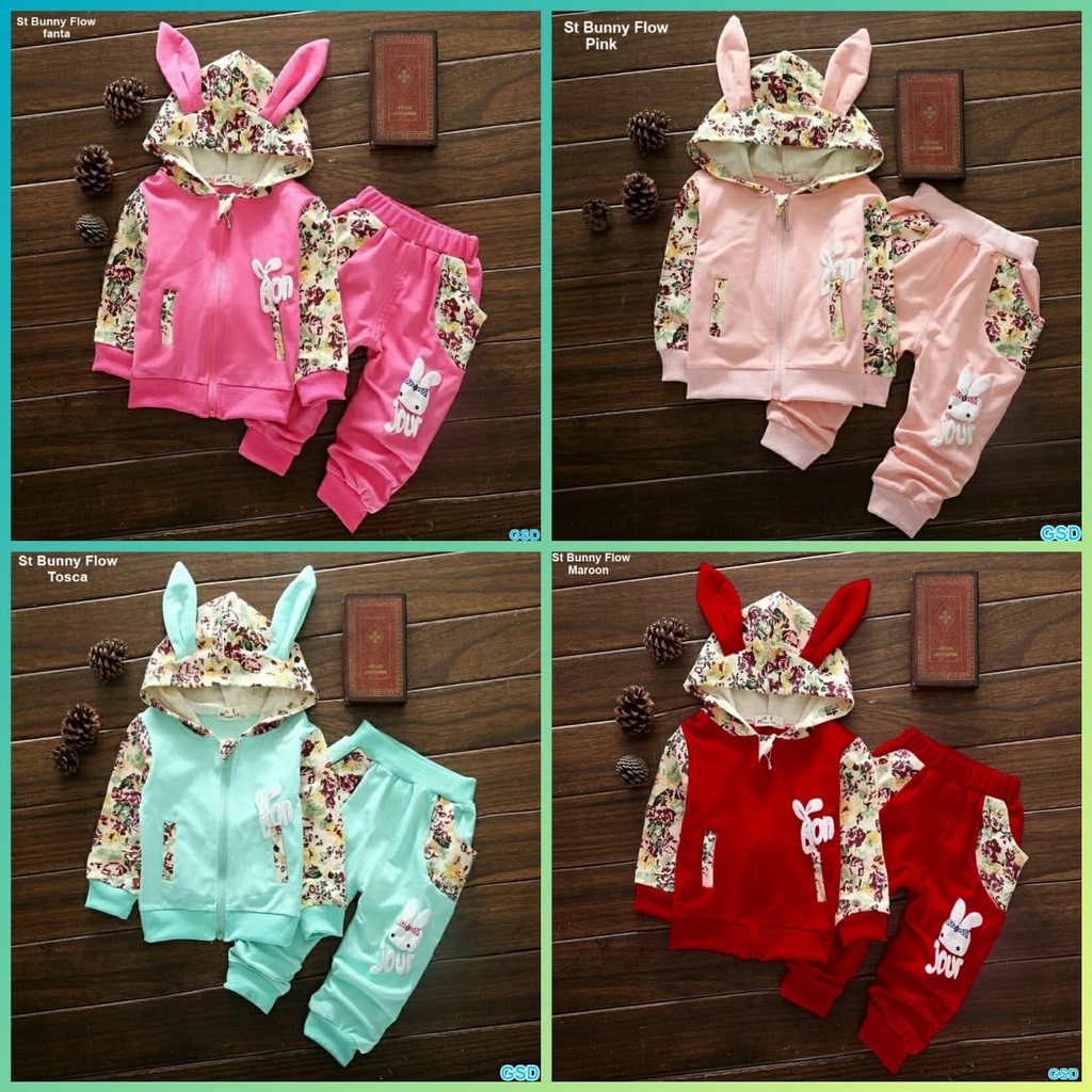St Bunny Flow/set anak 3-5tahun/stelan jaket celana anak/set jaket anak/set celana anak/setelan anak