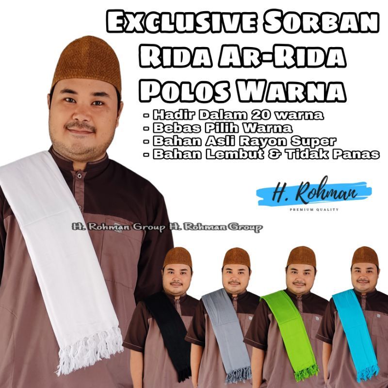 Sorban Rida Polos Panjang Ar-Rida Ridak Polos Warna Rayon Premium Halus Lembut