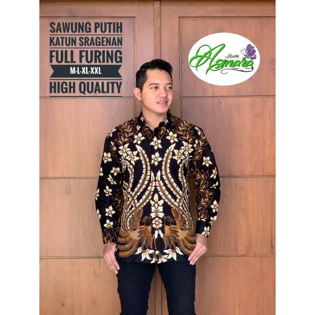 Batik Pria SAWUNG PUTIH Asli Katun Halus Sragenan Full Furing Murah